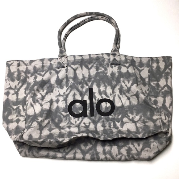 ALO Yoga Gray Tie Dye Canvas Shopper Tote Bag - Picture 2 of 4
